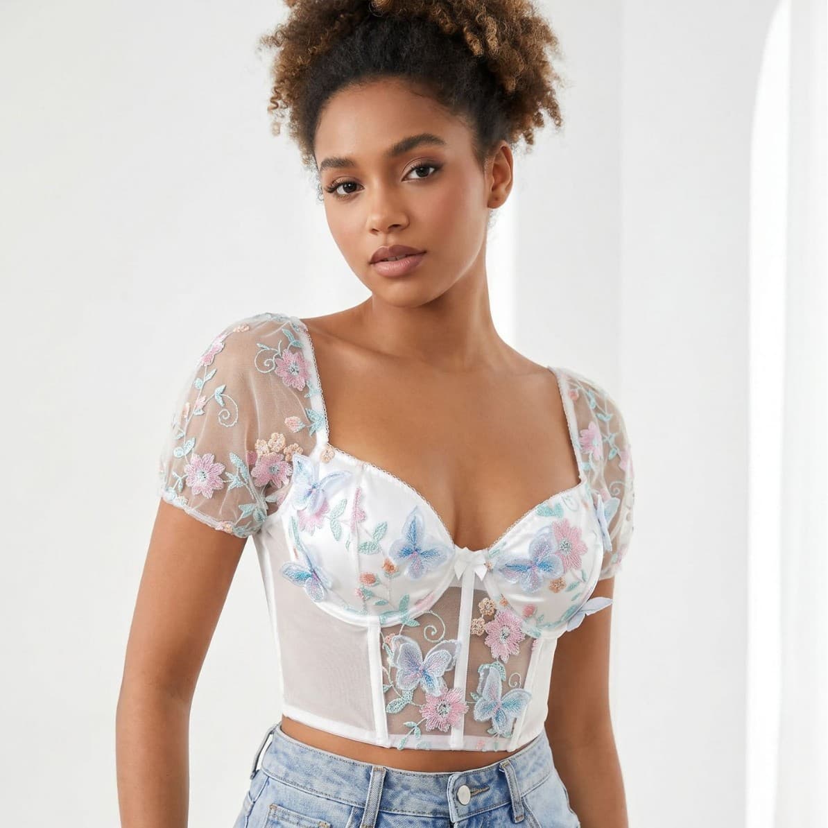 Summer New European and American Style Sexy Fashion Mesh See-Through Underwire Corset Bustier for Women