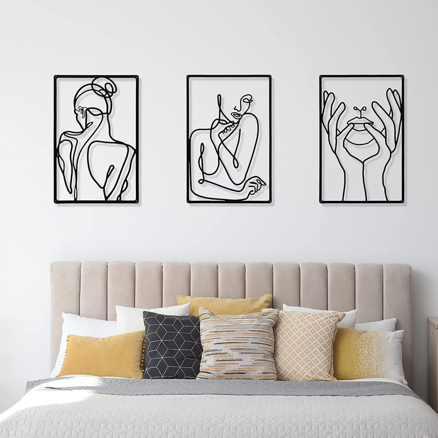 Amazon Hot Selling Metal Black Wall Decor Wall Sculpture Simple Single Line Female Home Wall Hanging Art