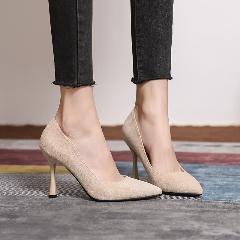 316-60 Small Size Suede High Heels Women's 3cm Thin Heel Work Shoes Plus Size Women's Shoes 41 43 Plus Wide Fit Shoes