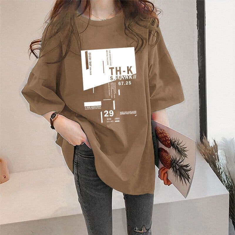 Loose Summer Short Sleeve T-Shirt Women plus Size 240 Pounds Large Size Korean Style Milk Silk Polyester round Neck Print Casual Top