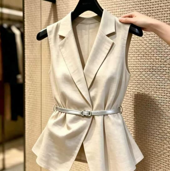 [Large Stock] New Cross-Border French Style Sleeveless Designer Belted Elegant Luxury Blouse Top
