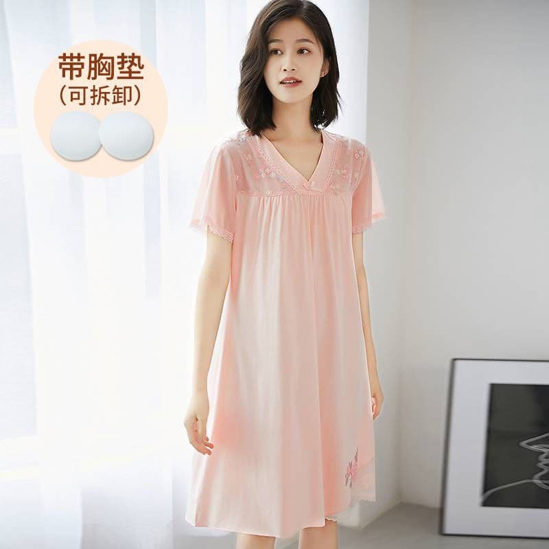 Modal Nightgown for Women Summer Long Over-the-Knee Short Sleeve Sleepwear Ice Silk Feel Plus Size Summer Loungewear