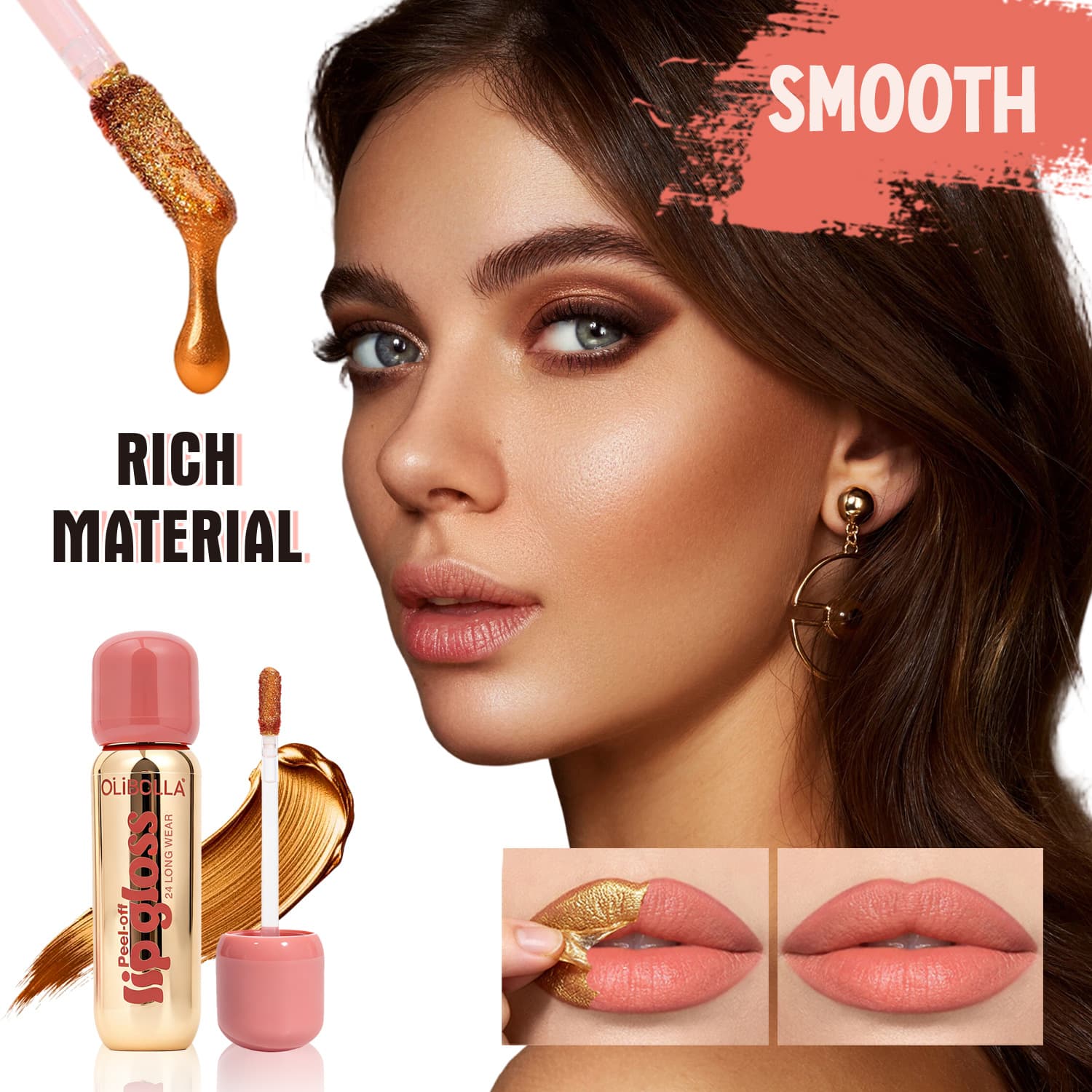 Cross-border Exclusive OLIBOLLA Matte Gold Peel-off Lip Liner Pen Lip Gloss Waterproof Long-lasting Gold Peel-off Lip Mask