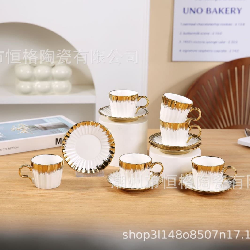New coffee cup and saucer pumpkin striped European and American British style gold-plated coffee cup black tea cup gift cup and saucer set