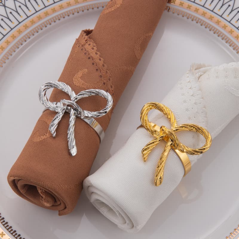 Fashionable Minimalist Wedding Bow Napkin Ring Gold Bow Tie Napkin Clip Stylish Wedding Napkin Ring Accessories Wholesale