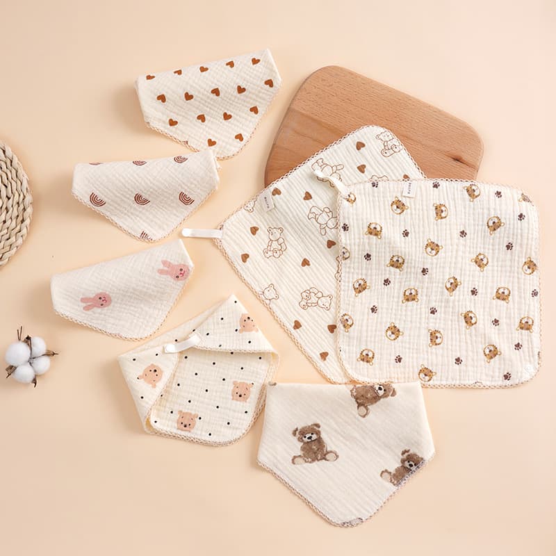 Pure Cotton Gauze Children's Towel Face Towel Baby Bib Square Towel Triangle Scarf Newborn Small Square Towel