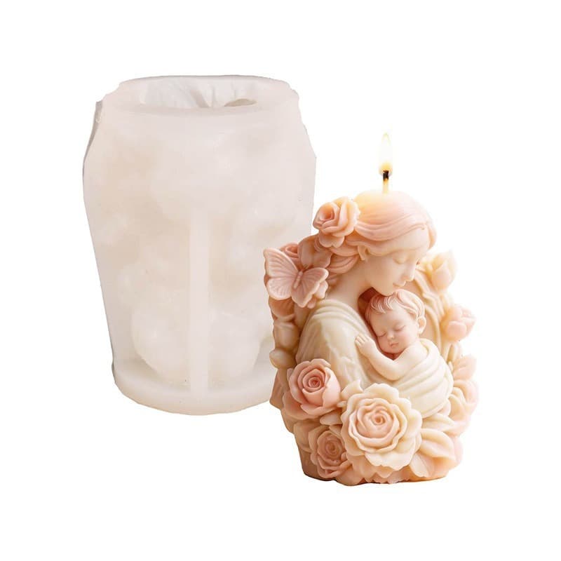 Mother's Day Flower Cluster Epoxy Resin Mold Gypsum Ornament DIY Butterfly Rose Mother Holding Child Scented Candle