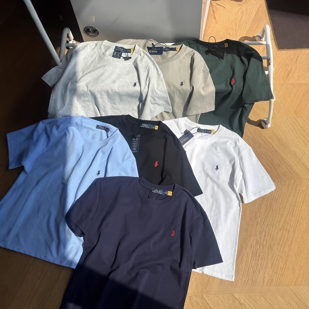 Cross-border Ralph Lauren Pony Logo Embroidered T-Shirt Men's Classic Retro Loose Short Sleeve Versatile Gray Khaki Green Cotton