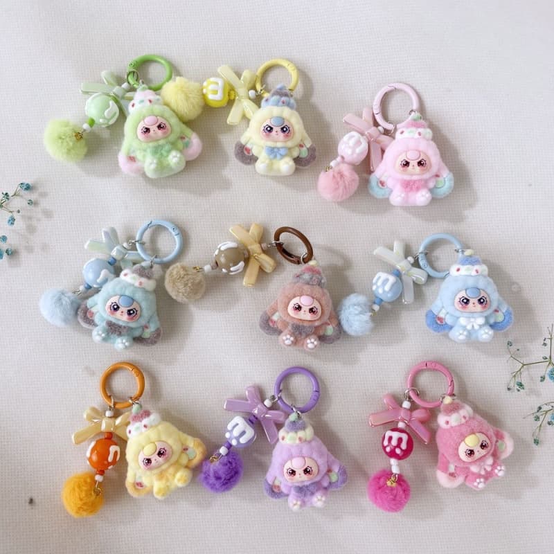 Flocked Dessert 3-Year-Old Kids Accessories Cartoon Cute Bead Keychain Bag Charm Live Streaming Trendy Toy Small Pendant