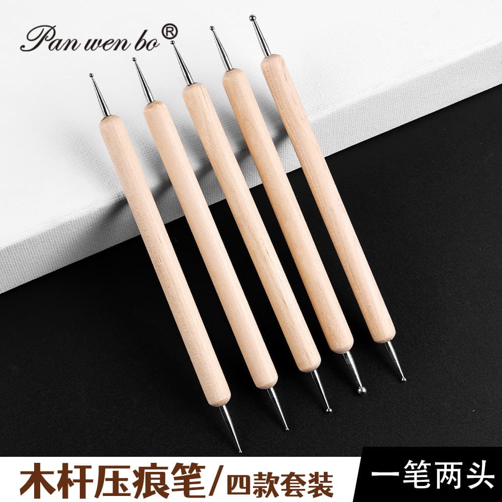 3-Piece 6-Head DIY Natural Wood Embossing Pen Clay Tools Clay Sculpting Wooden Carving Knife Handmade Art Auxiliary Supplies