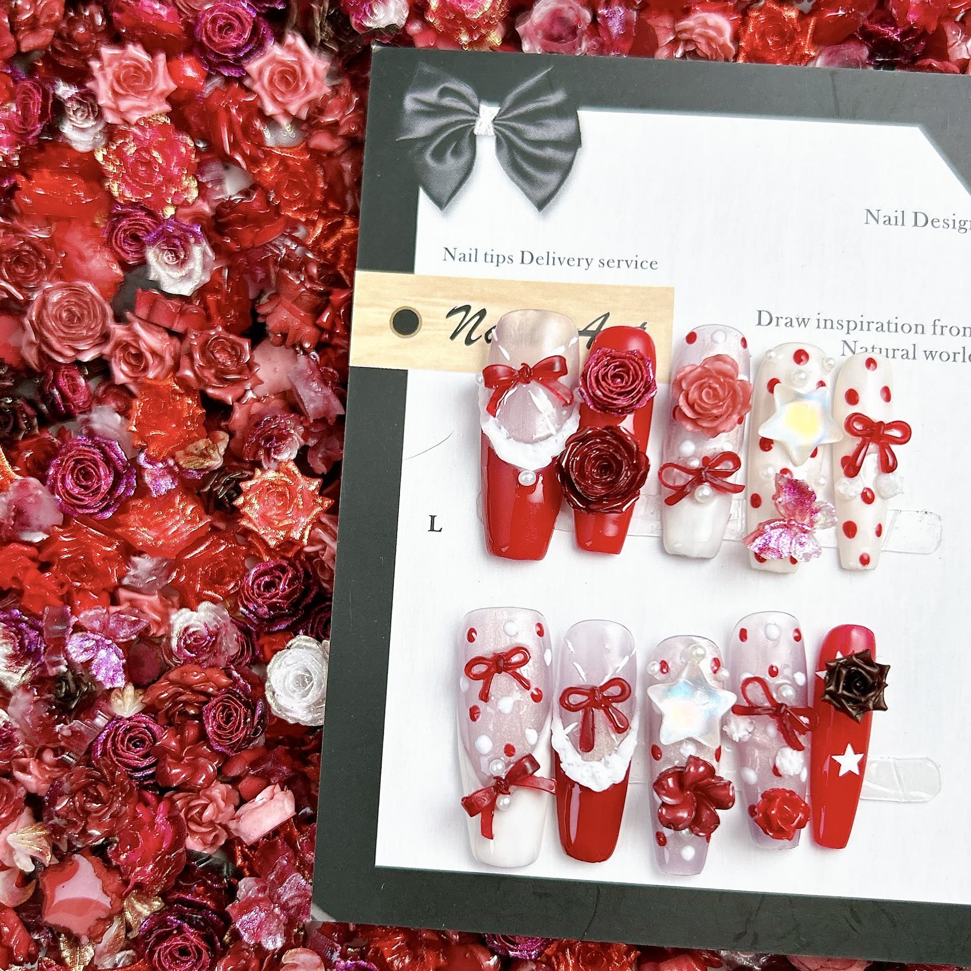 Live broadcast popular burgundy rose nail art jewelry, luminous and versatile soft glue flowers, handmade diy bracelets and earrings