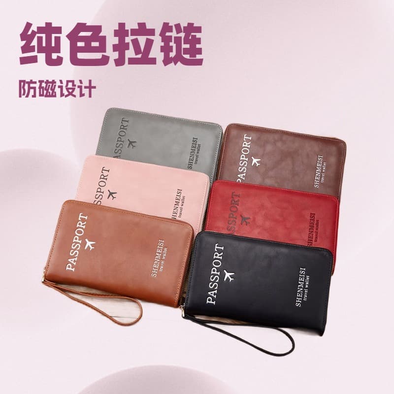Genuine Leather Passport Holder Multifunctional Travel Organizer Document Case Anti-Theft RFID Blocking Zipper Style Unisex