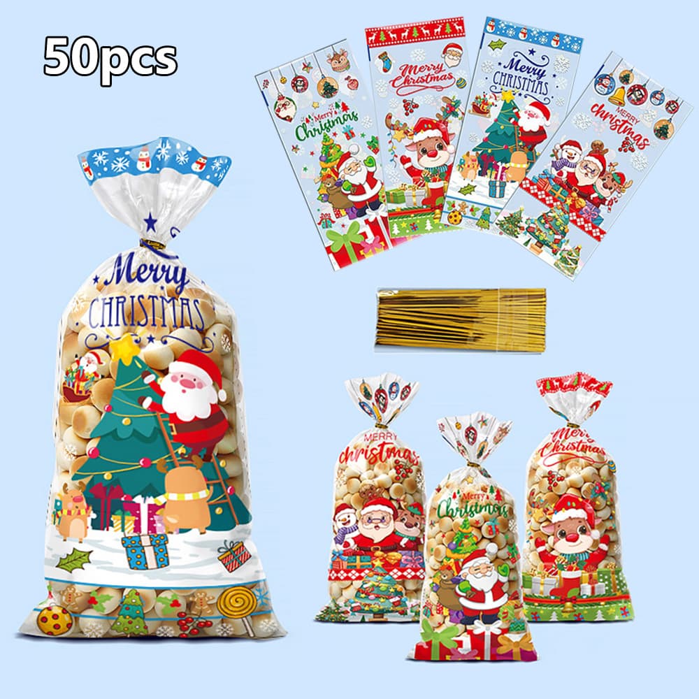 Mixed Christmas Candy Plain Pocket 50 Pieces Santa Claus Chasing Star Chocolate Biscuit Snack Packaging Bag Christmas Party