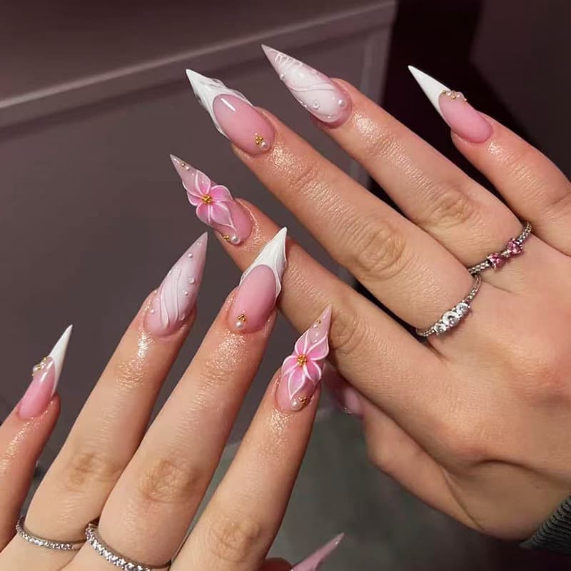 Hot-selling Cross-border Europe and America Almond-shaped Hand-painted Shell Carved Removable Nail Tips Pure Handmade Wearable Nails Wholesale