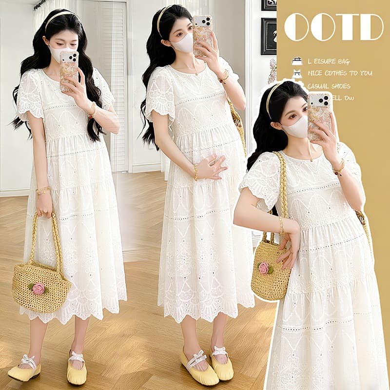 Maternity Dress 2026 New Stylish and Fashionable Mid-Length Dress for Trendy Moms, Summer Tea Break French-Style Maternity Long Dress