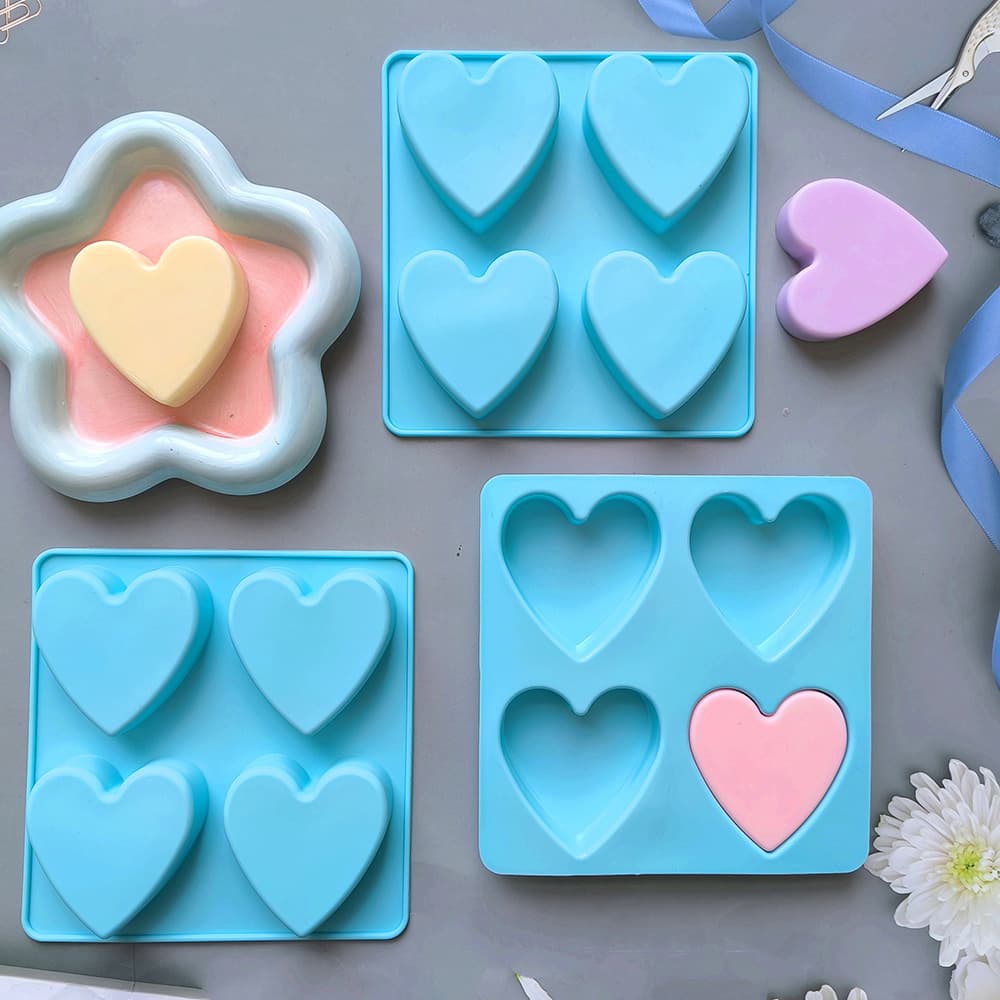 4-Piece Couple Heart-Shaped Silicone Cake Mold DIY Chocolate Mold Sample Handmade Soap Model Aromatherapy 699