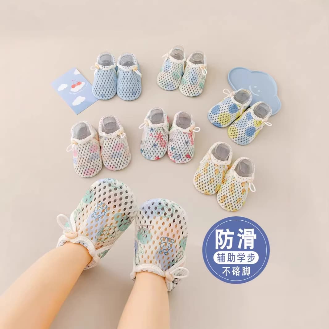 Baby Summer Mesh Foot-Protecting Toddler Shoes with Drawstring, Newborn Soft-Soled Non-Slip Thin Indoor Shoes, Floor Socks Shoes