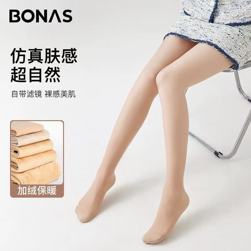 Bonas Women's Autumn/Winter Nude Leggings, Seamless Pantyhose, Fleece-Lined Base Layer, Velvet Tights, Leggings