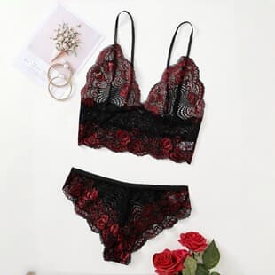 Cross-border Amazon 2026 New Lingerie Two-Piece Set: Double-Color Lace Camisole & Bra, Hot-Selling Homewear
