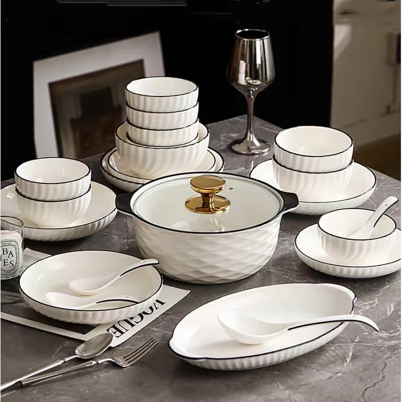 Under-Glaze Nordic Crescent Non-Slip Home Ceramic Tableware Set, Bowl, Plate, Noodle Soup Bowl, Fish Plate, Free Combination Gift