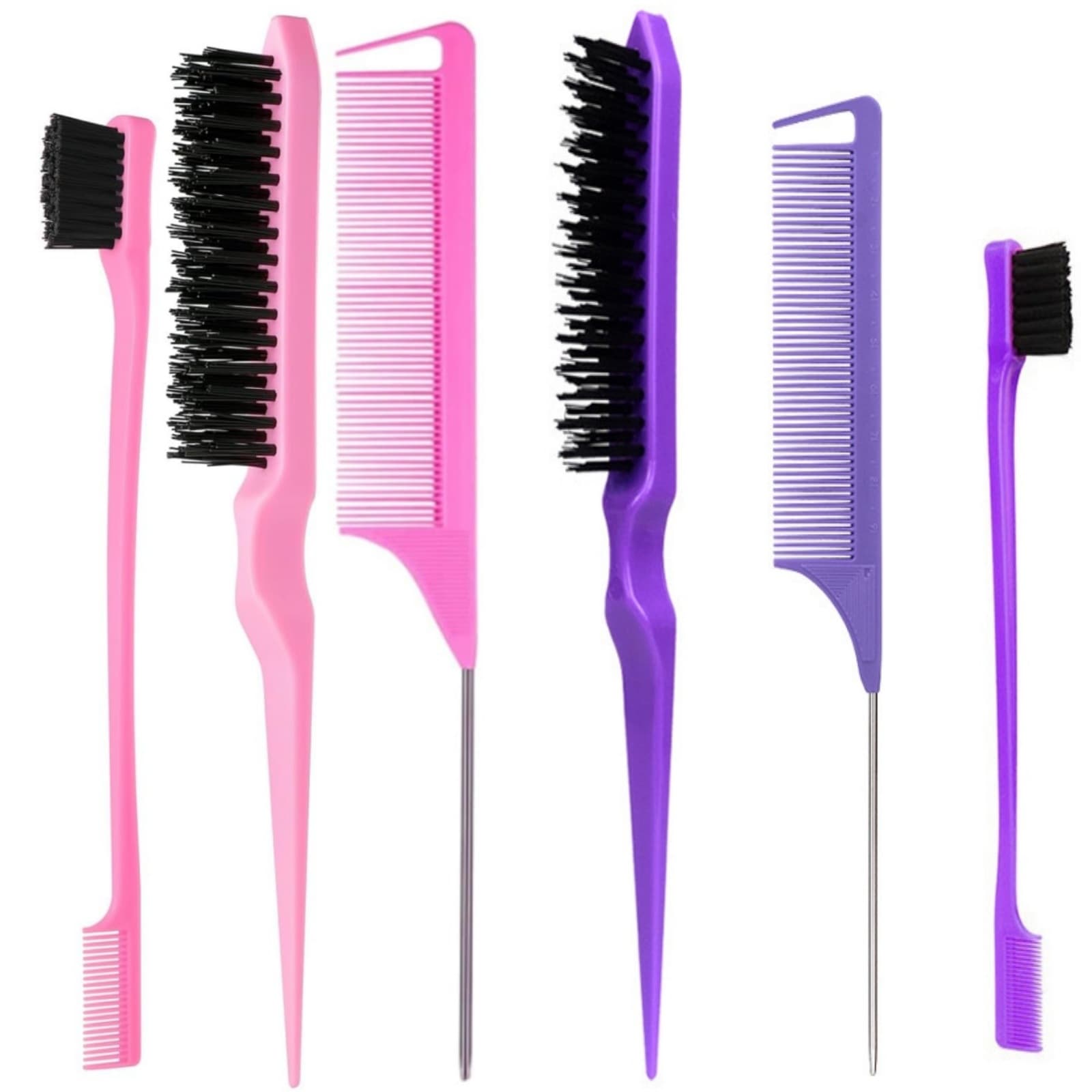 Cross-border Ready-to-Ship Hair Styling Kit Three-Piece Set: Steel Pin Tail Comb, Sectioning/Dyeing Dual-Ended Brow Brush, Edge Brush, and Teasing Comb