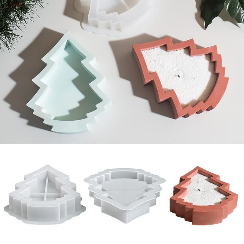 Christmas Tree Storage Tray Candle Cup Resin Silicone Mold, Epoxy DIY Christmas Tree Tray Plaster Decoration Mold