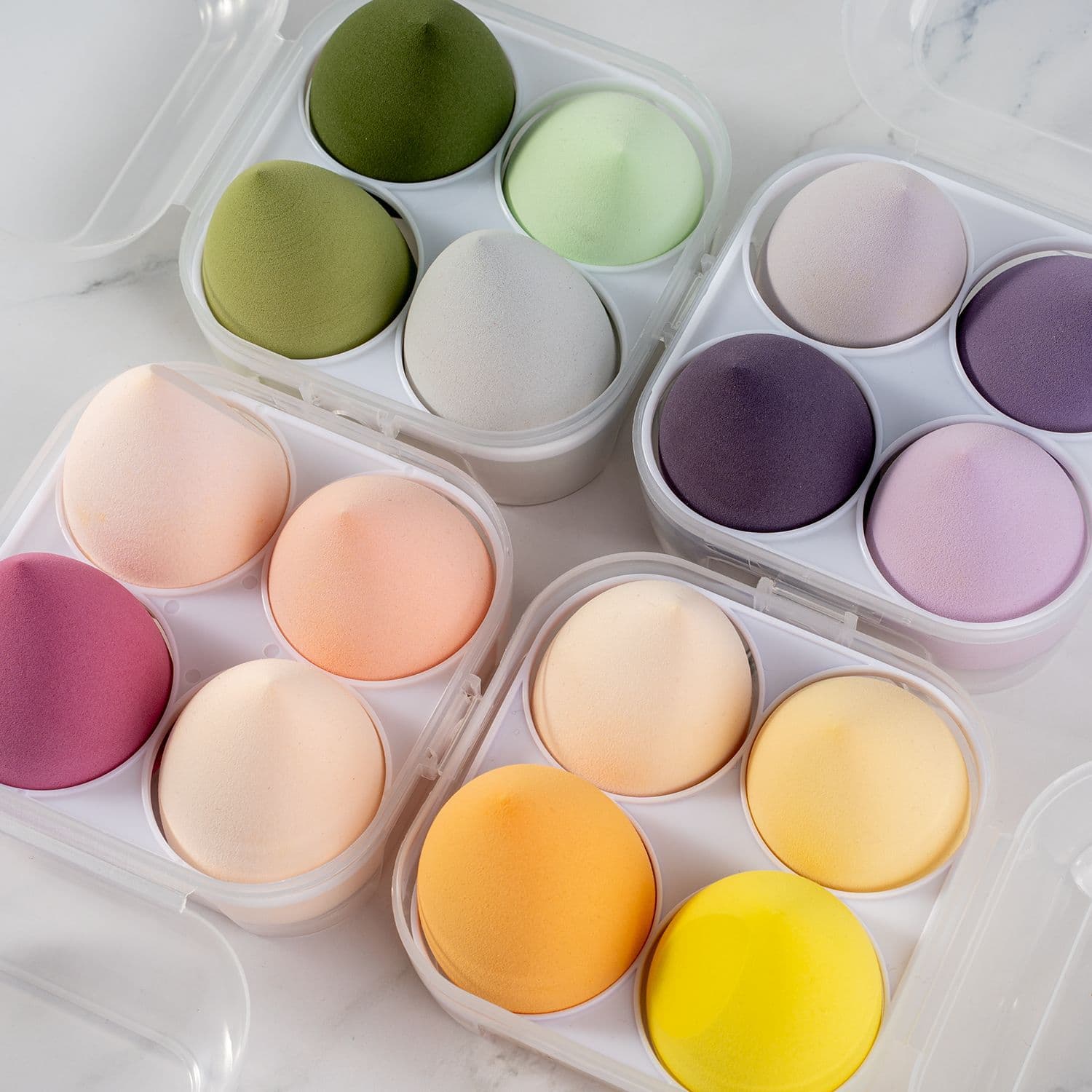Egg Carton Makeup Sponge Set - Non-Absorbent, Ultra-Soft Boxed Puff, Wet and Dry Use Cosmetic Sponge, In Stock
