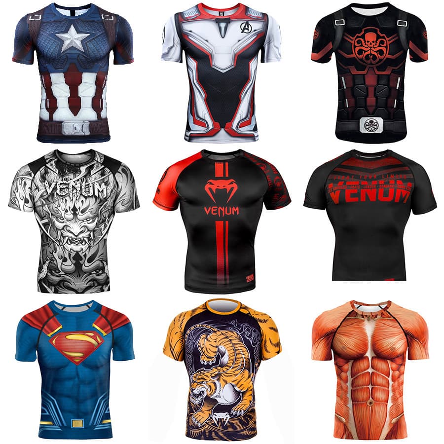 Avengers 4 Captain America 3D printed fish scale suit Marvel T-shirt men's short-sleeved sports fitness tights