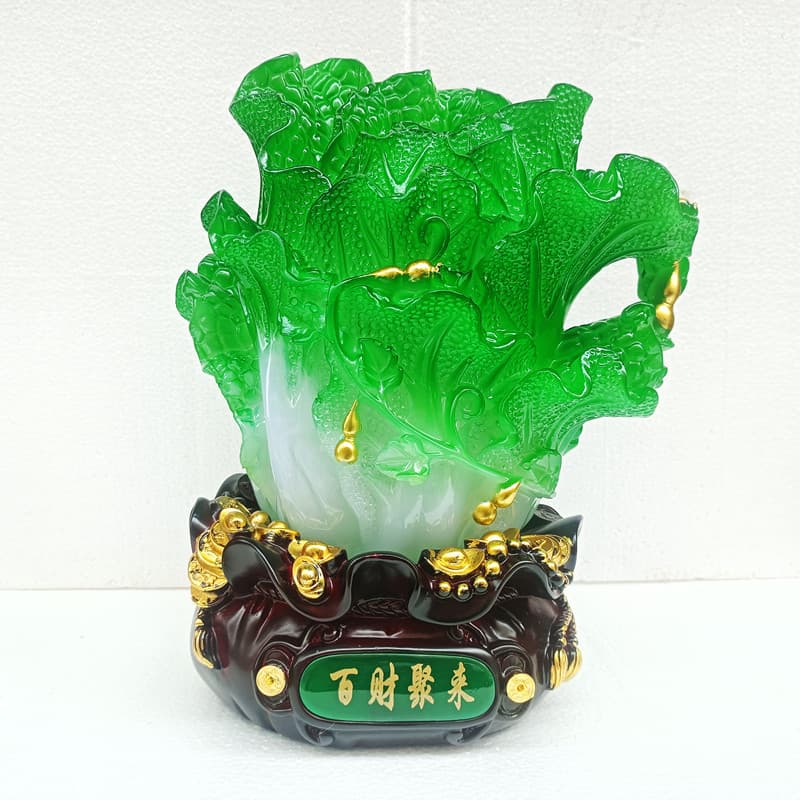 Jade Cabbage Gathering Wealth, Wishing Prosperity, Resin Craft Feng Shui Ornament, Opening or Home Decoration Gift