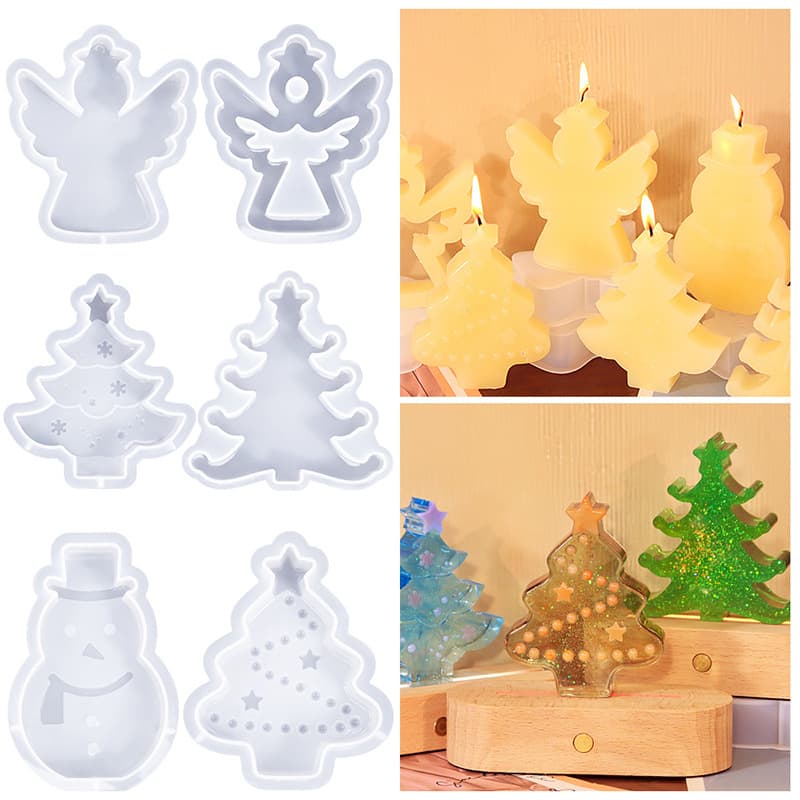 DIY Drop Glue Christmas Tree Candle Silicone Mold Christmas Aromatherapy Wax Piece Love Angel Gypsum Ornaments Set Table