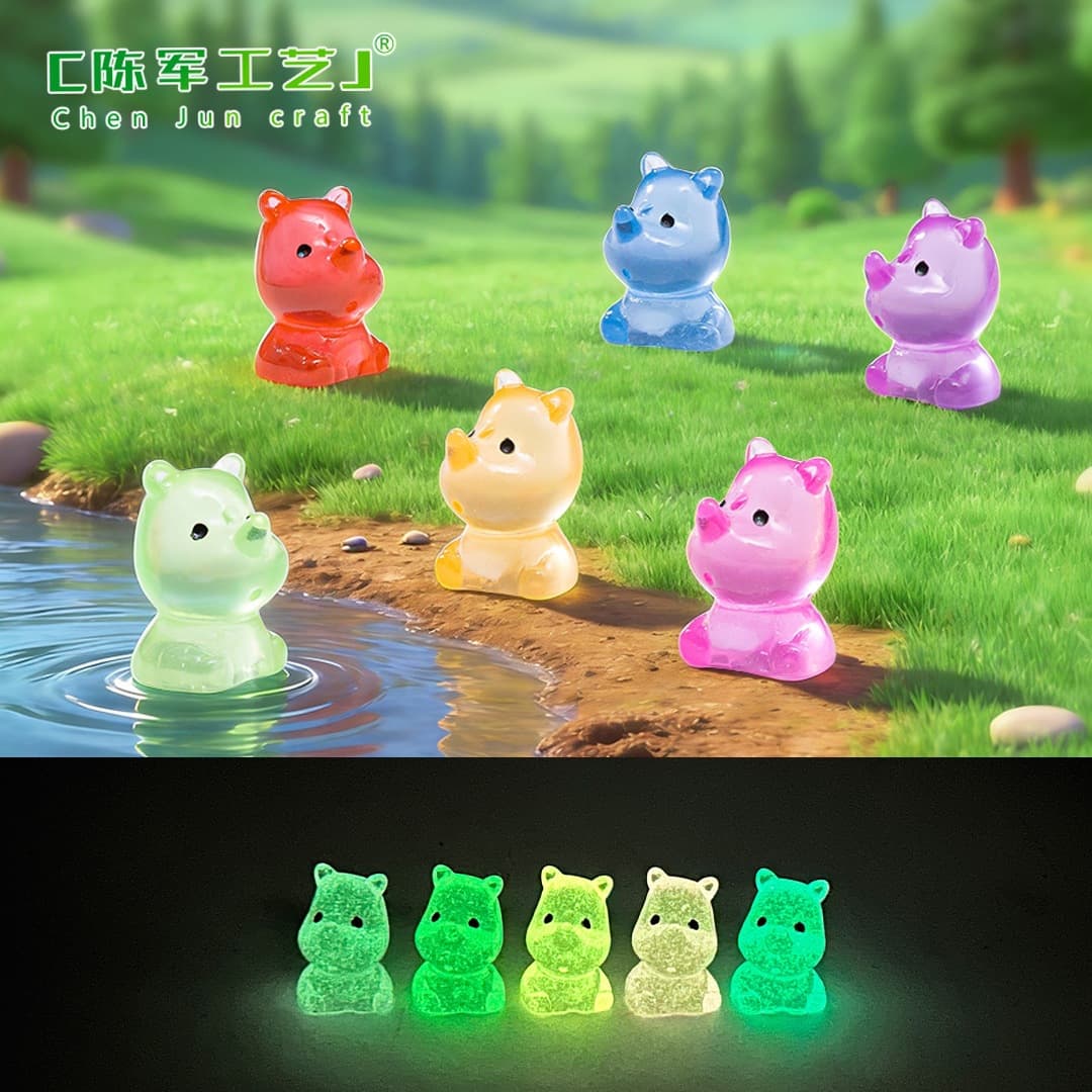 Miniature Landscape Cute Luminous Rhino Mini Small Animal Cute Figurine Gardening DIY Decoration Car Ornament