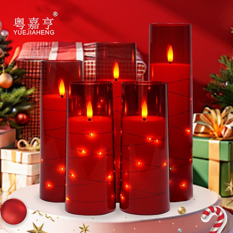 Red acrylic LED electronic candle light, Christmas party light string, Western restaurant decoration, acrylic with cup candle.