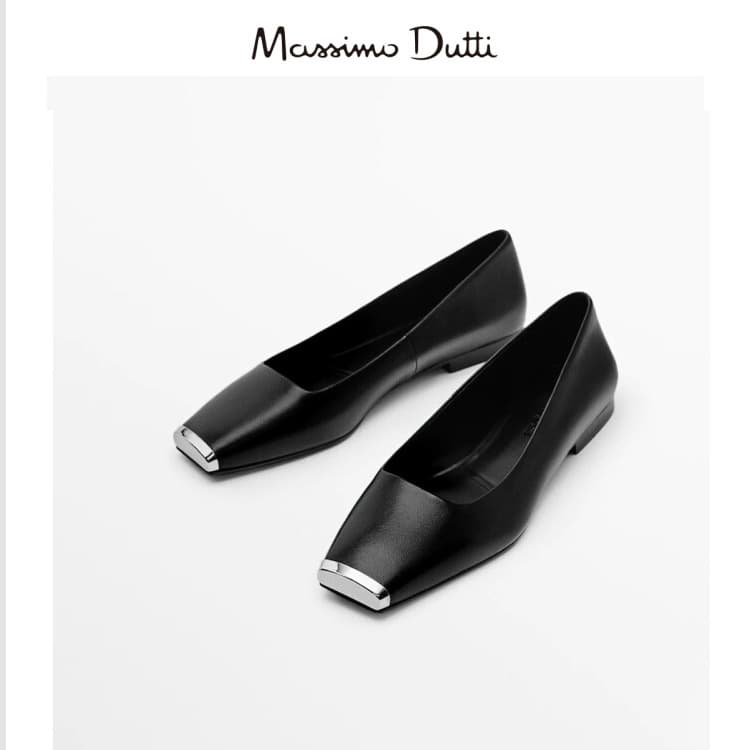 Massimo Dutti women's shoes 2026 spring new metal single shoes casual black leather flat ballet shoes