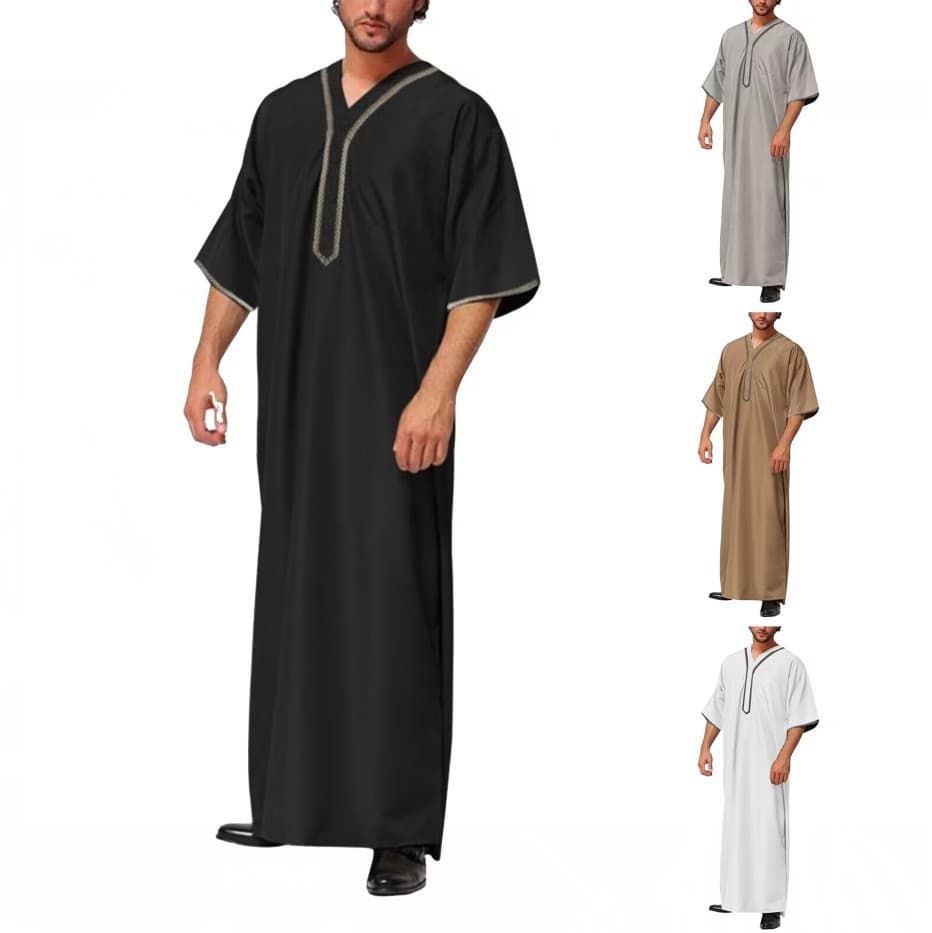 2025 New Style Muslim Middle East Arab Dubai Malaysia Men's Loose Robe Button-Down Shirt