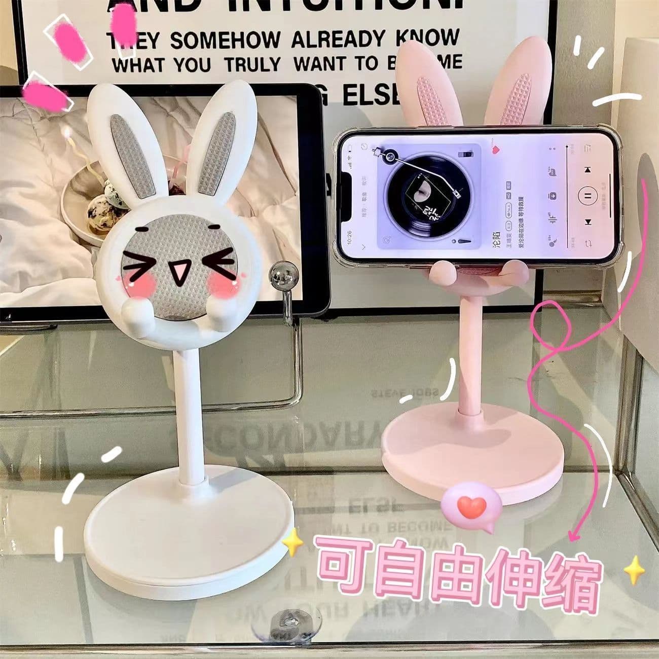 Cartoon Cute Bunny Desktop Phone Stand, Universal Adjustable Telescopic Stand for Tablet, Student Lazy Stand