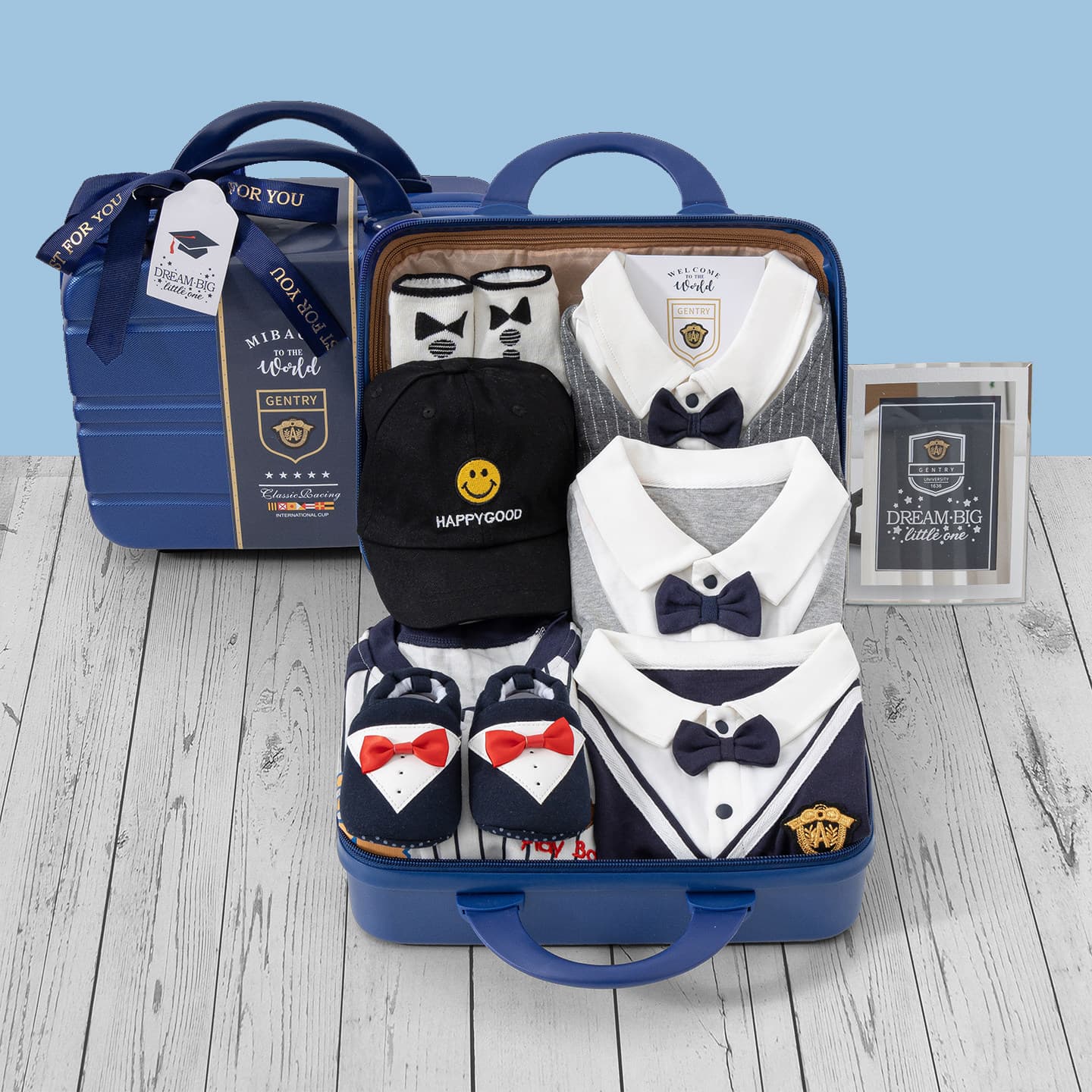 Baby Gift Box Preppy Style Outfit Set for Newborn Boys Spring Autumn Winter Blue Full Moon 100 Days First Birthday Suit