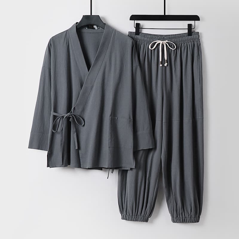 Plus Size Linen Suit for Men - Summer Han Dynasty Style Shirt with Chinese Cotton-Linen Cropped Pants, 2-Piece Men's Set