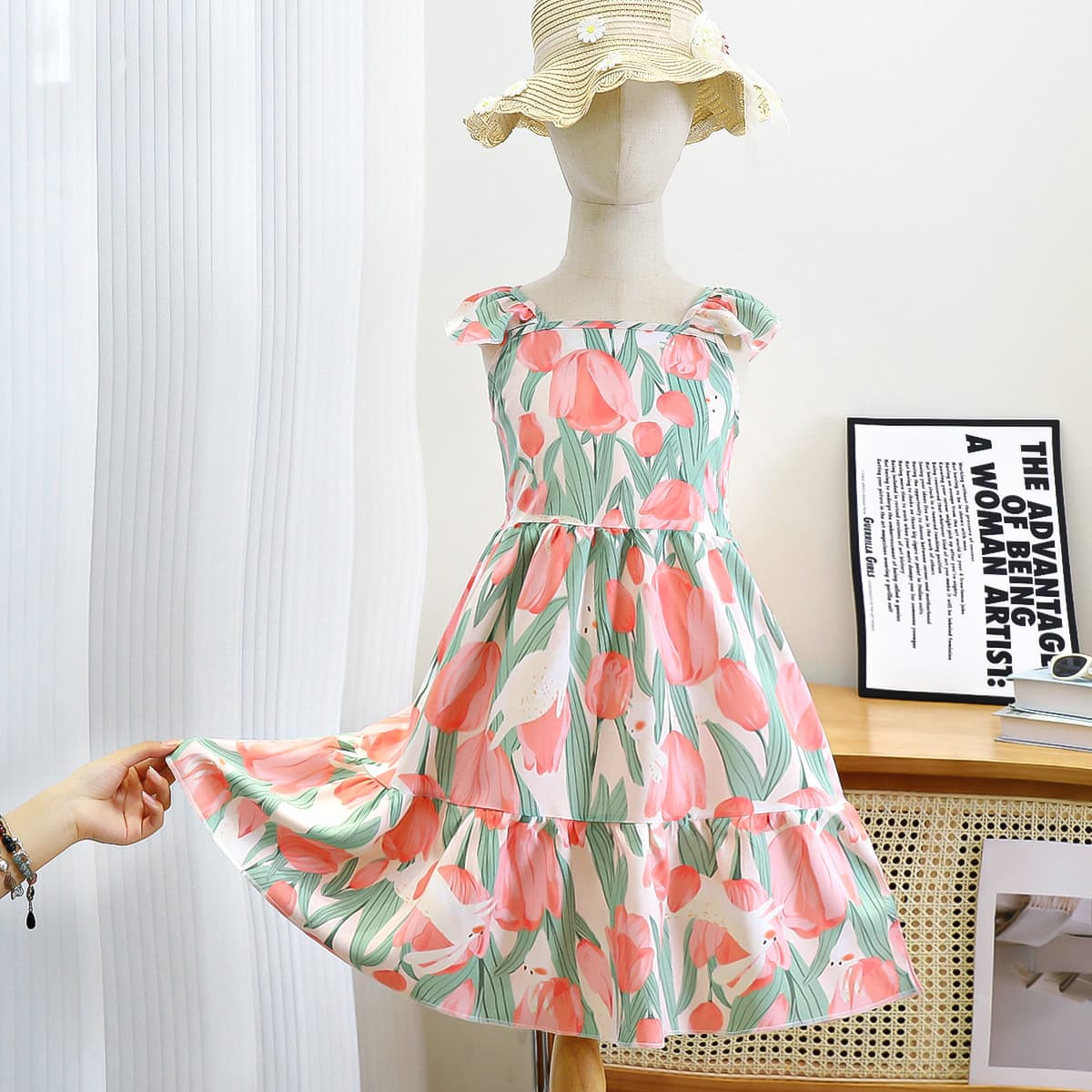 Children's new dress girl floral princess dress baby girl thin suspender dress cake dress forest casual dress