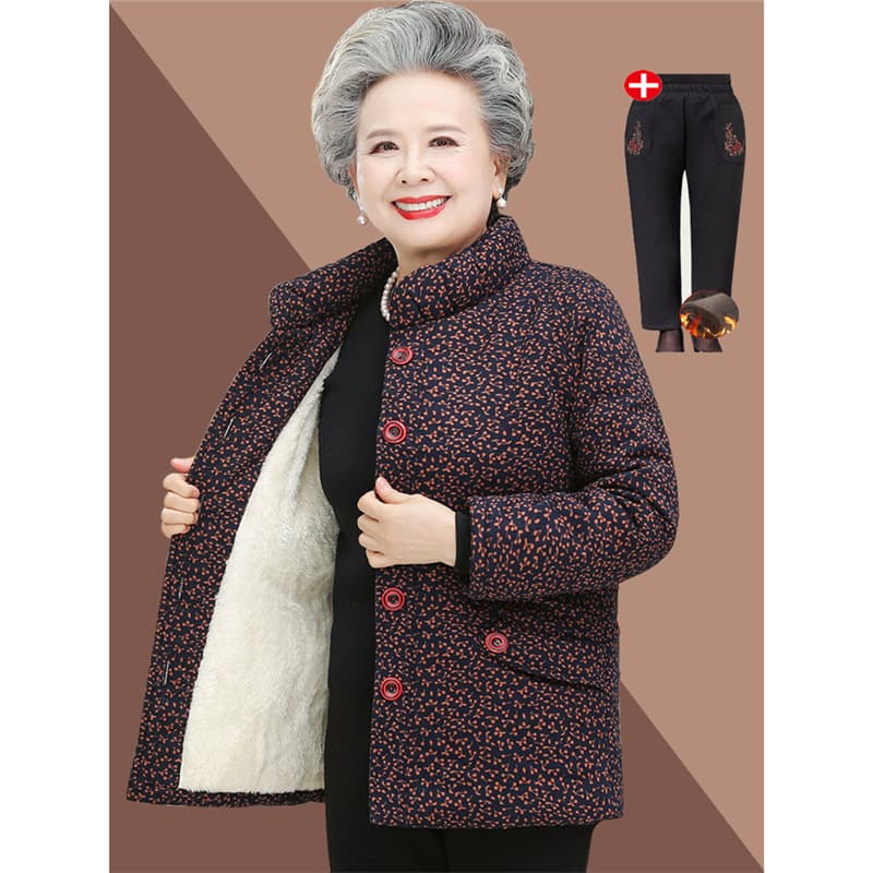 Grandma fleece-lined and thickened cotton coat for 60-year-old middle-aged and elderly ladies, winter wear for women and moms, warm cotton clothes short coat.