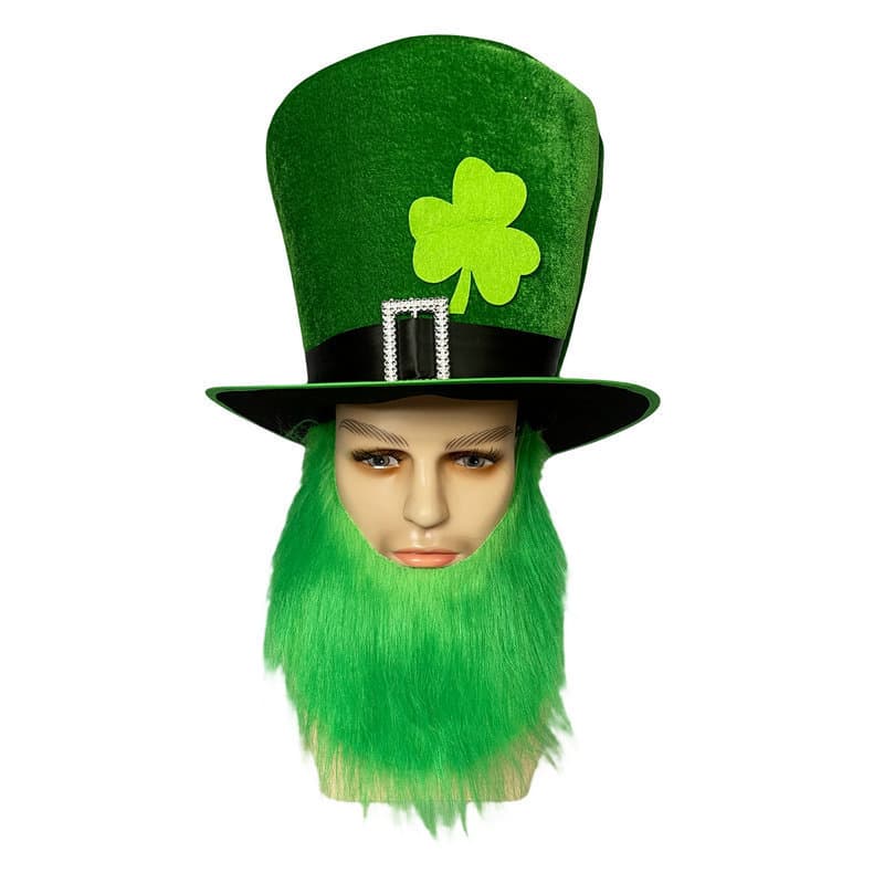 St. Patrick's Day Hat Three-leaf Clover Party Hat Big Beard Hat Green High Hat Handmade Mechanical Process Celebration Hat