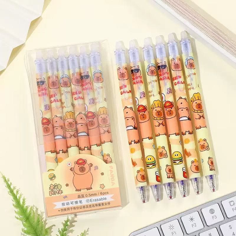 A box of 6 erasable pens with high-looking cartoons and cute 0.5 friction and easy-to-wipe student water pens, crystal blue gel pens, astronauts