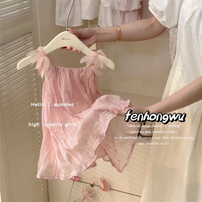 Pink House Girls Dress Pink Fairy Dress Summer Baby Sweet Princess Dress Sleeveless Strappy Dress