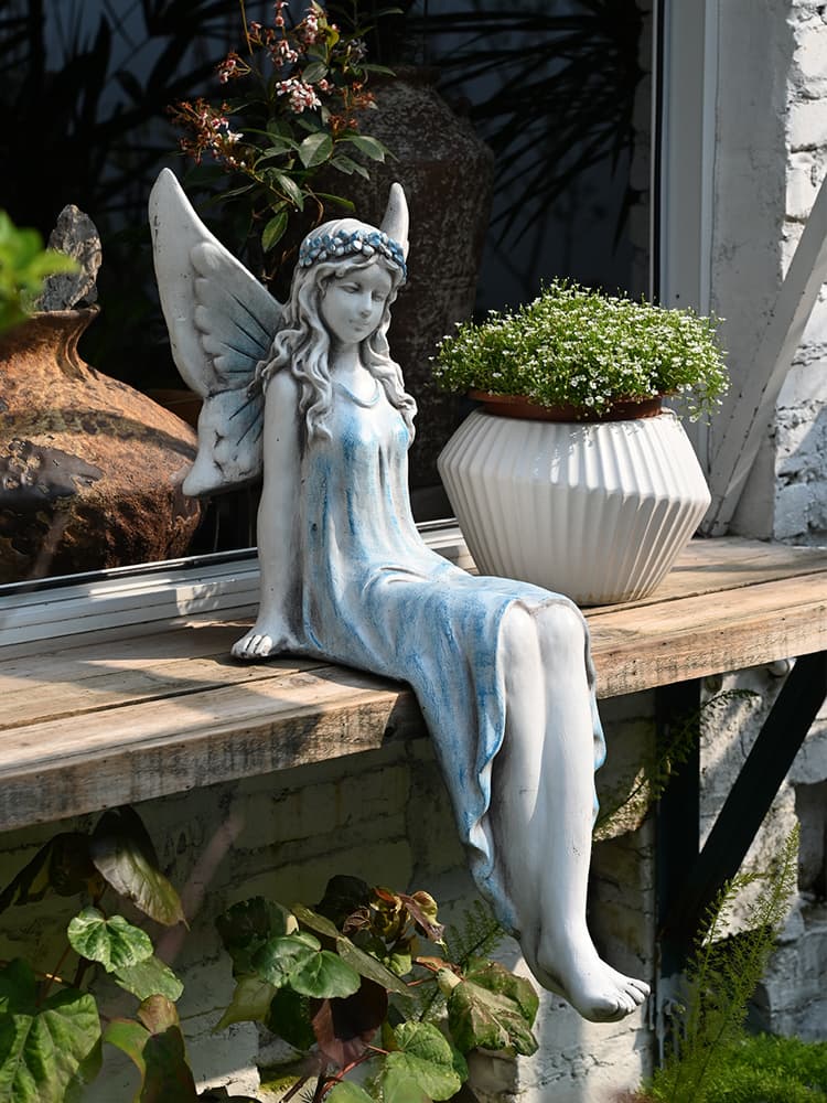 Flower Fairy Ornament Beautiful Angel Figure Sculpture Water Feature Pond Decoration Garden Courtyard Balcony Layout B&B