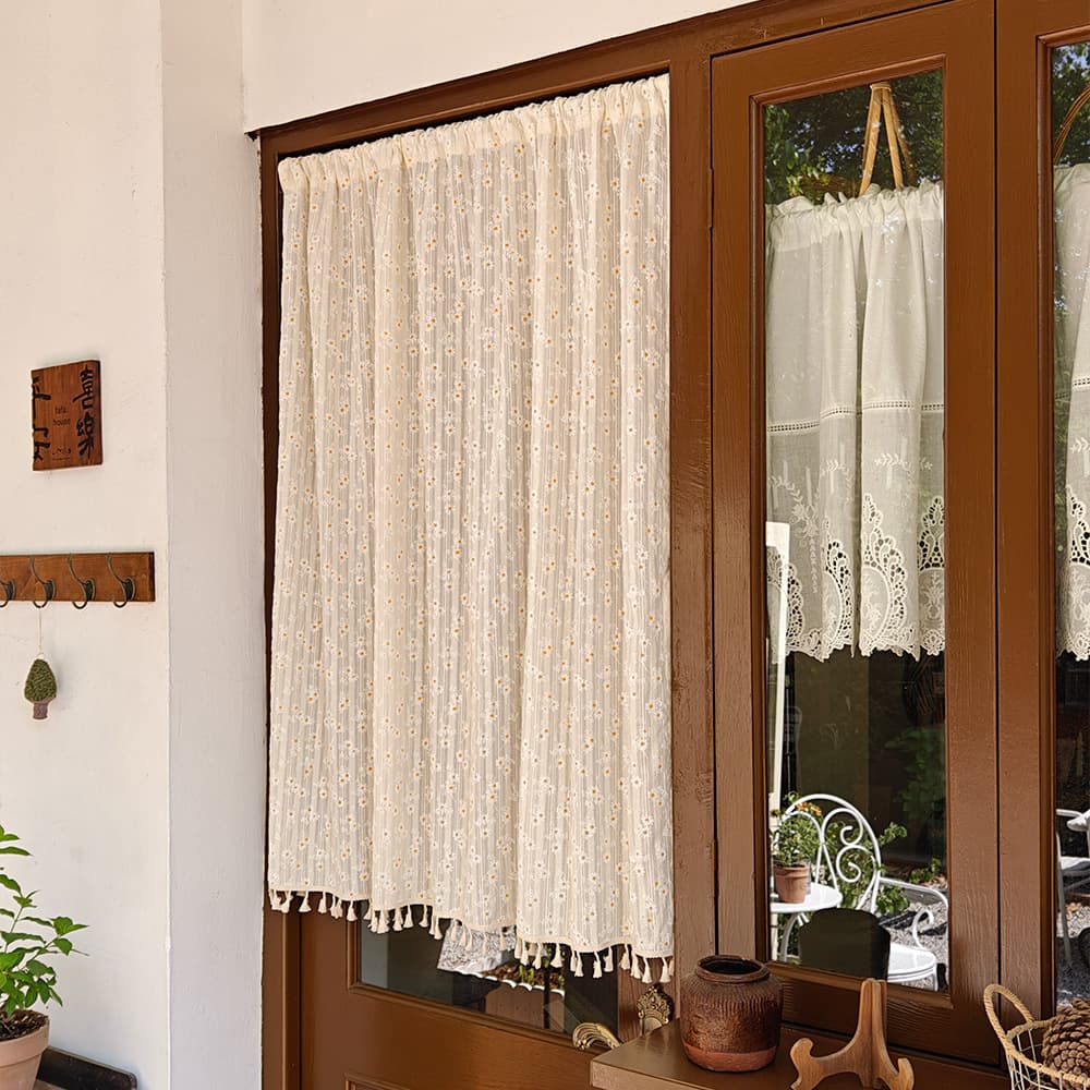 Vintage Daisy Half Curtain for Kitchen Bedroom Room Divider Cabinet Cover No-Drill Fabric Door Curtain