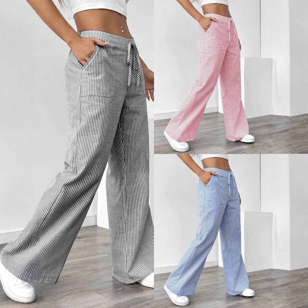 Loose Casual Striped Fashionable Women's Long Pants Spring 2025 New Arrival Versatile Wide Leg Pants from China
