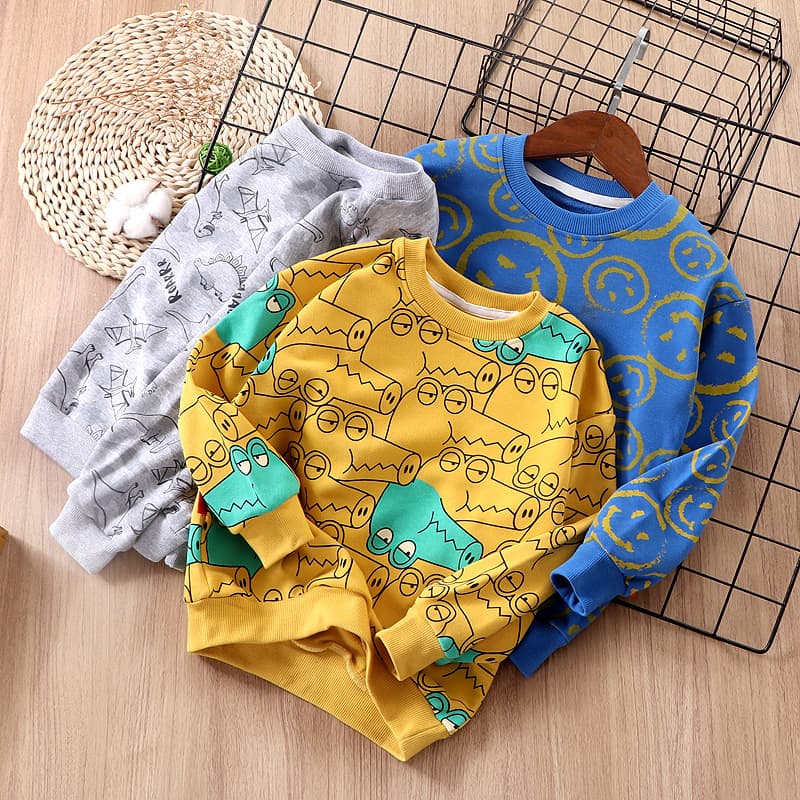 New Children's Sweatshirt, Long Sleeve T-Shirt for Big Kids, Printed Boy's Loose Trendy Long Sleeve Sweatshirt, INS Cotton Sweatshirt