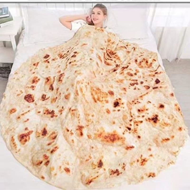 Large pancake food design round blanket, high-definition digital print flannel Indian pancake office cover blanket.