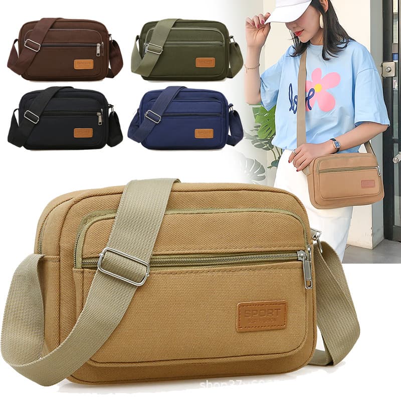 Multi-layer Canvas Crossbody Bag for Women and Men, Casual Shoulder Bag, Small Square Bag