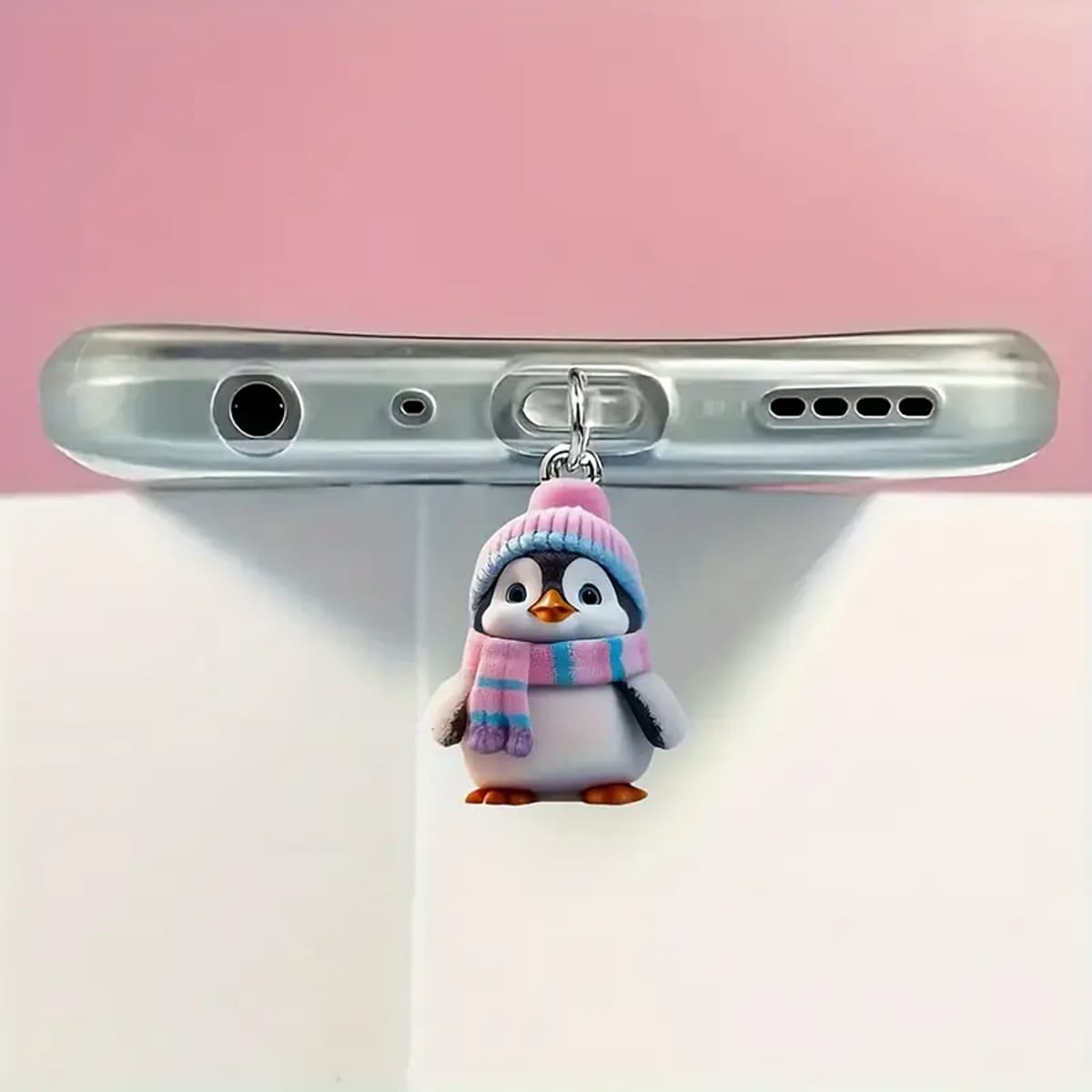 Cute Scarf Penguin Flat Acrylic Phone Dust Plug for iPhone Charging Port and Type-C