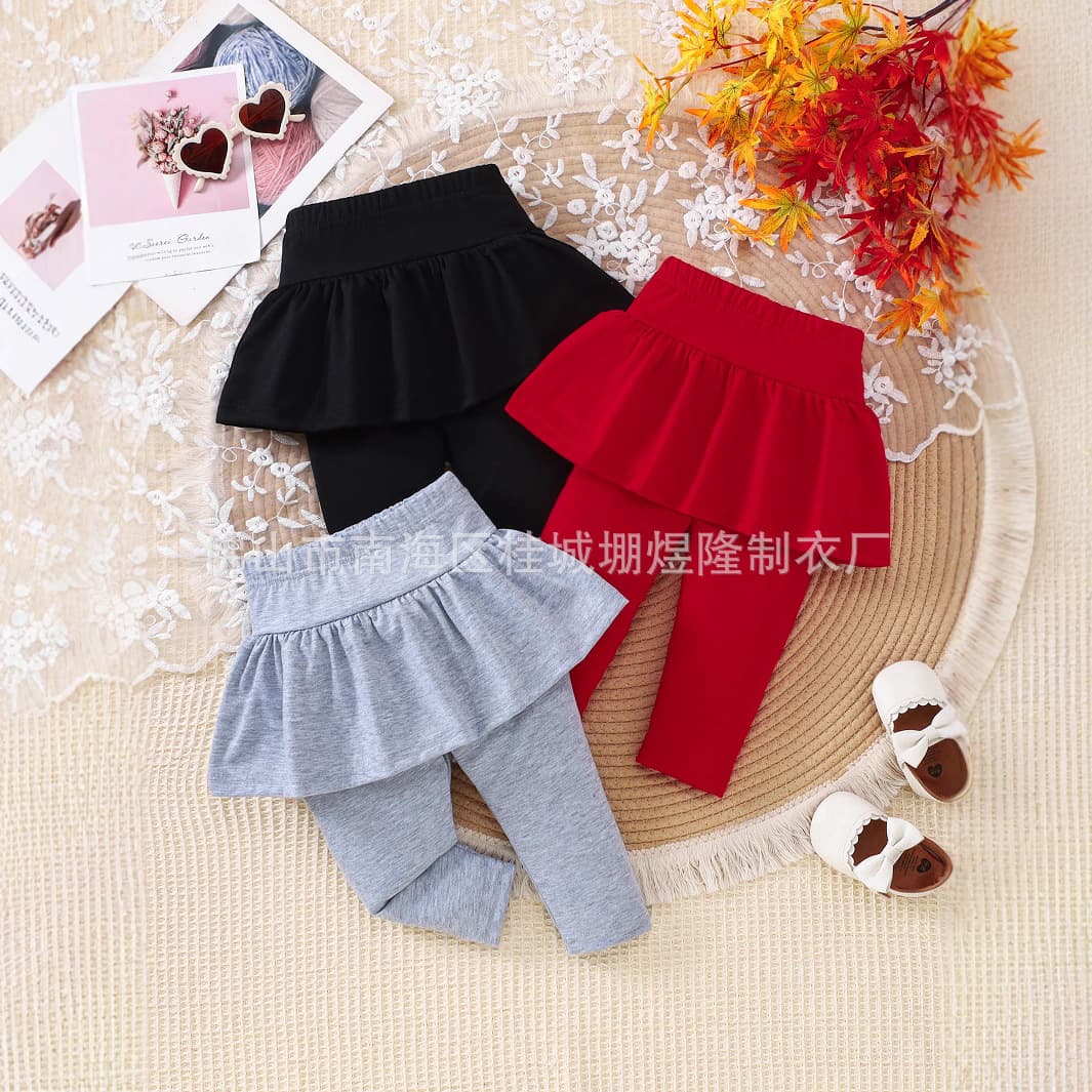 Girls' Skirt Pants: Thickened Spring Baby Toddler Skirt Pants, Two-Piece Outerwear, Trendy Autumn/Winter Pants